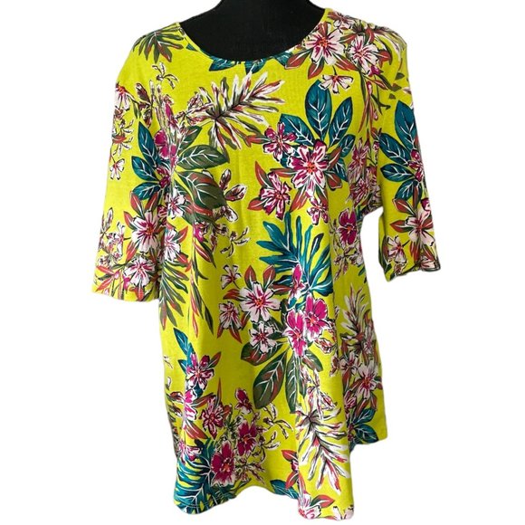 floral boatneck 3/4 sleeve top - Picture 1 of 5